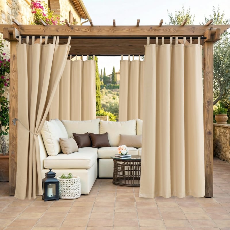 Kültéri Vízálló Erkélyparaván Tépőzárral, Napvédő Árnyékoló Függöny Teraszra, Verandára, Pergolára, 132 x 215 cm, Bézs