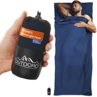 Cestovný spací vak z mikrovlákna Outdoro Hüttenschlafsack MicroLight, 210 g — Sťahovacia šnúrka vaku je poškodená (stav: pozri 2. obrázok) 1