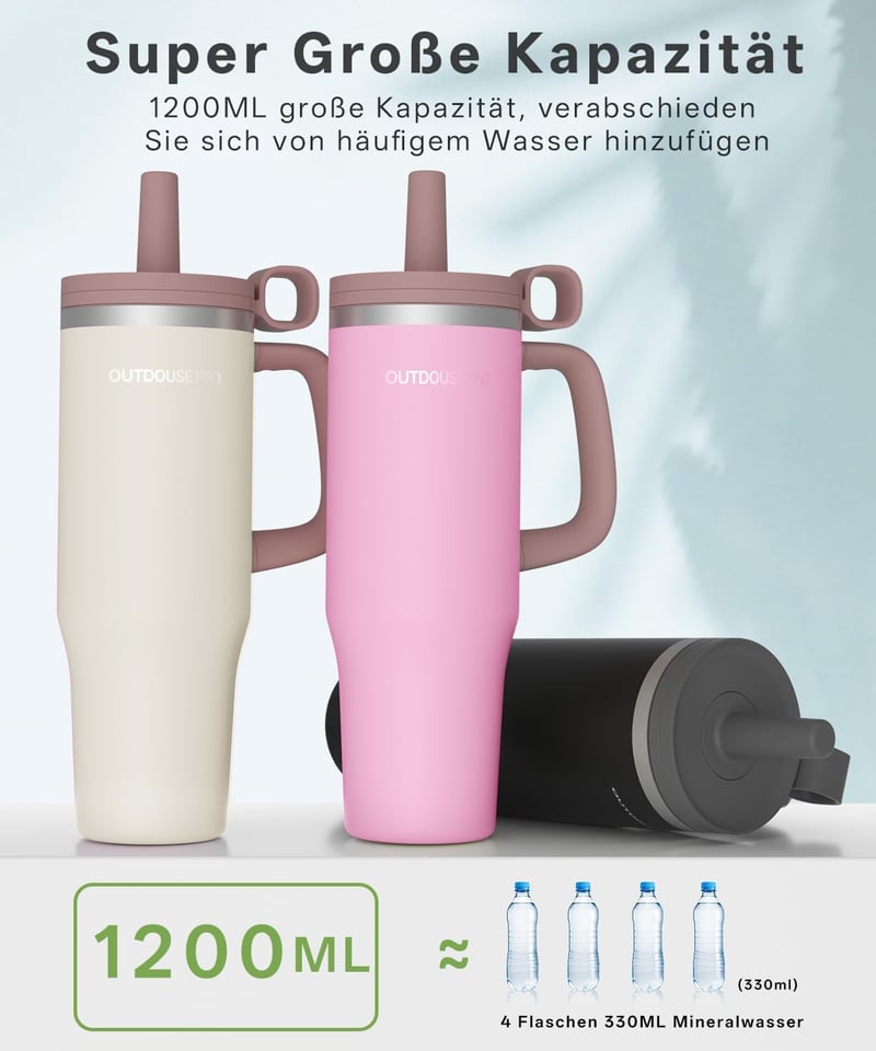 OUTDOUSE PRO 1,2L rozsdamentes acél termosz pohár szívószállal, vákuum szigetelt, szellőzésmentes, mosogatógépben mosható