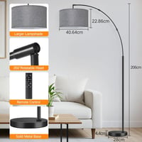 Lampadar LED dimabil pentru interior OUTON cu telecomandă și întrerupător de picior, abajur gri de 40 cm, negru, 4 temperaturi de culoare, temporizator și memorie 2