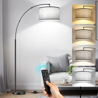 Lampadar LED dimabil pentru interior OUTON cu telecomandă și întrerupător de picior, abajur gri de 40 cm, negru, 4 temperaturi de culoare, temporizator și memorie 1