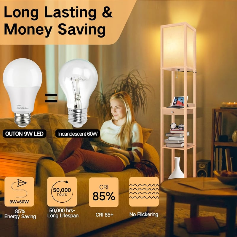 OUTON LED Álló Lámpa Polccal és Fiókkal, 3 Színhőmérséklet, USB Portokkal