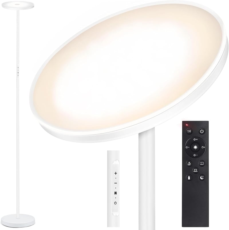 OUTON LED állólámpa 30 W 3000 lm fényerőszabályzó Uplighter 4 színhőmérséklet távirányítóval érintővezérléssel 1H időzítő fehér