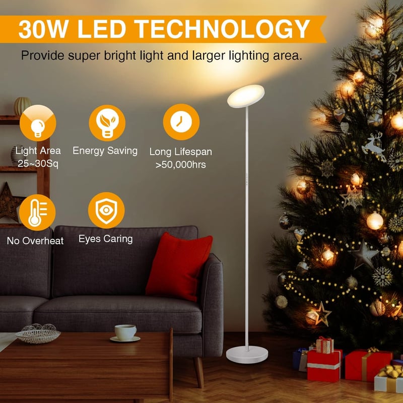OUTON LED állólámpa 30 W 3000 lm fényerőszabályzó Uplighter 4 színhőmérséklet távirányítóval érintővezérléssel 1H időzítő fehér