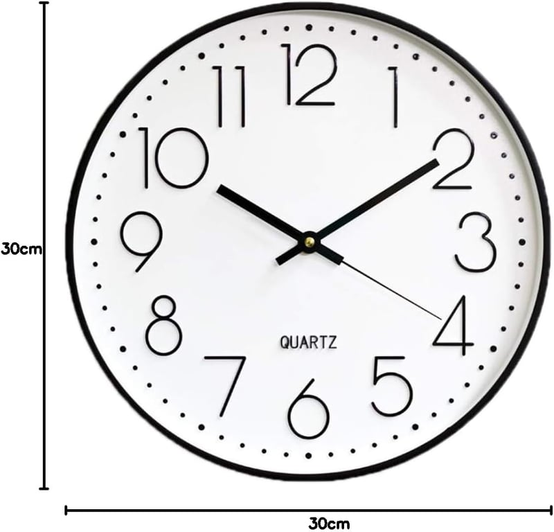 Outpicker Hangtalan Falióra 30 cm - Modern Kvarc Óra Folyamatos Másodpercmutatóval, Nappali, Gyerekszoba, Konyha, Kültéri Használatra (Feket