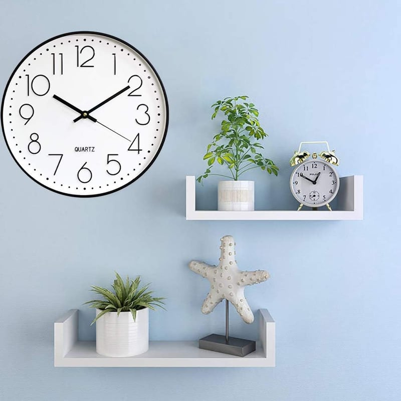 Outpicker Hangtalan Falióra 30 cm - Modern Kvarc Óra Folyamatos Másodpercmutatóval, Nappali, Gyerekszoba, Konyha, Kültéri Használatra (Feket