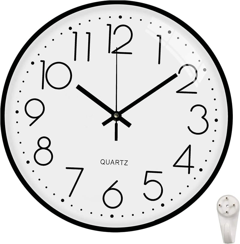 Outpicker Hangtalan Falióra 30 cm - Modern Kvarc Óra Folyamatos Másodpercmutatóval, Nappali, Gyerekszoba, Konyha, Kültéri Használatra (Feket