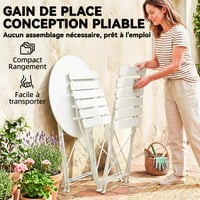 Outsunny 3-dijelni vrtni bistro set sa sklopivim stolicama, metalni stol boje vrhnja i 2 stolice, otporan na hrđu, za balkon i terasu 5