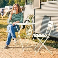 Outsunny 3-dijelni vrtni bistro set sa sklopivim stolicama, metalni stol boje vrhnja i 2 stolice, otporan na hrđu, za balkon i terasu 9