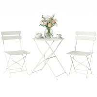 Outsunny 3-dijelni vrtni bistro set sa sklopivim stolicama, metalni stol boje vrhnja i 2 stolice, otporan na hrđu, za balkon i terasu 1