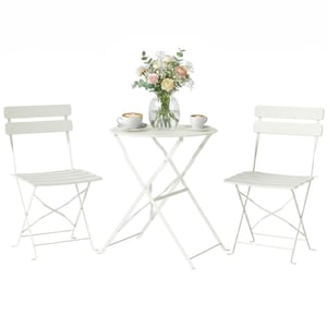 Outsunny 3-dijelni vrtni bistro set sa sklopivim stolicama, metalni stol boje vrhnja i 2 stolice, otporan na hrđu, za balkon i terasu