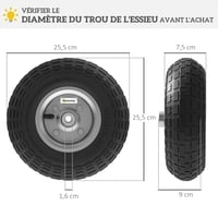 Set 4 roți de rezervă Outsunny 255 mm, anvelope din cauciuc cu ax de 16 mm, pentru cărucior de grădină, roabă și cărucior de transport 7