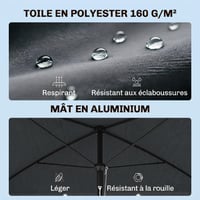 Umbrelă de soare pentru grădină Outsunny, formă dreptunghiulară, înclinabilă, 2 x 1,3 m, aluminiu și poliester, gri 3
