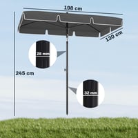 Umbrelă de soare pentru grădină Outsunny, formă dreptunghiulară, înclinabilă, 2 x 1,3 m, aluminiu și poliester, gri 9