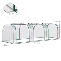Outsunny mini tunelový skleník na pestovanie paradajok 3 x 1 x 0,8 m, oceľová konštrukcia, UV odolná fóliovníková plachta, 3 dvere na zips, záhradný skleník 7