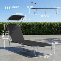 Skladacie záhradné ležadlo Outsunny s tienidlom a nastaviteľným operadlom, čierne 7