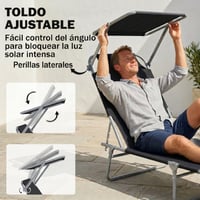 Skladacie záhradné ležadlo Outsunny s tienidlom a nastaviteľným operadlom, čierne 4