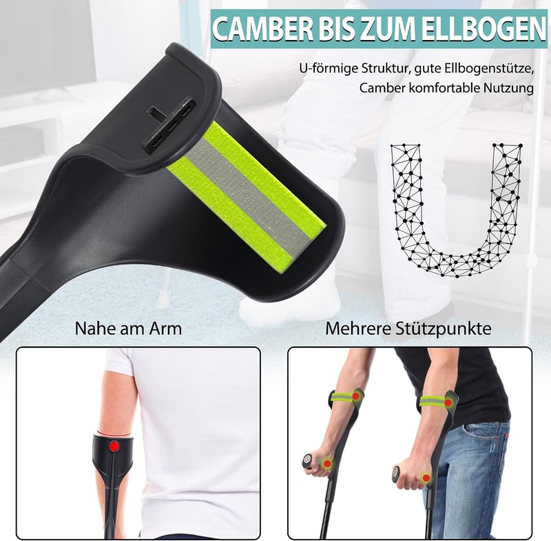 OUUTMEE Összecsukható Könyökmankó Felnőtteknek, Könnyű Fekete Rehabilitációs Mankó