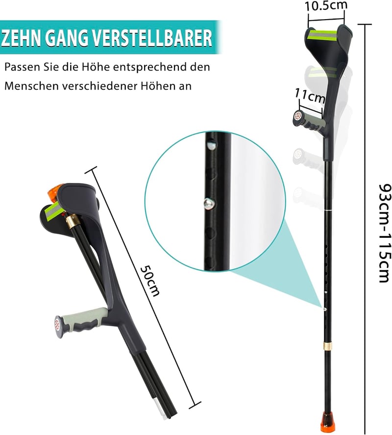 OUUTMEE Összecsukható Könyökmankó Felnőtteknek, Könnyű Fekete Rehabilitációs Mankó