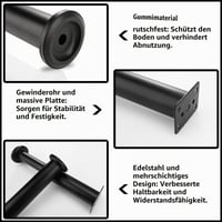 Set de 4 picioare reglabile pentru mobilă Ouxayapl, negre, din metal, pentru canapea, pat, dulap, noptieră, înălțime reglabilă 25-43 cm, cu șuruburi incluse 3
