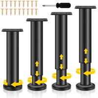 Set de 4 picioare reglabile pentru mobilă Ouxayapl, negre, din metal, pentru canapea, pat, dulap, noptieră, înălțime reglabilă 25-43 cm, cu șuruburi incluse 1