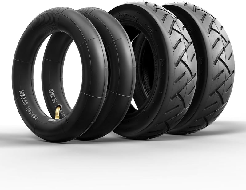 OUXI E-Roller Gumi Szett 10x2.50 - Vastagított Külső és Belső Gumi Ninebot MAX G30/Kugoo M4/Soflow So4 Pro Elektromos Rollerekhez (2 Külső +