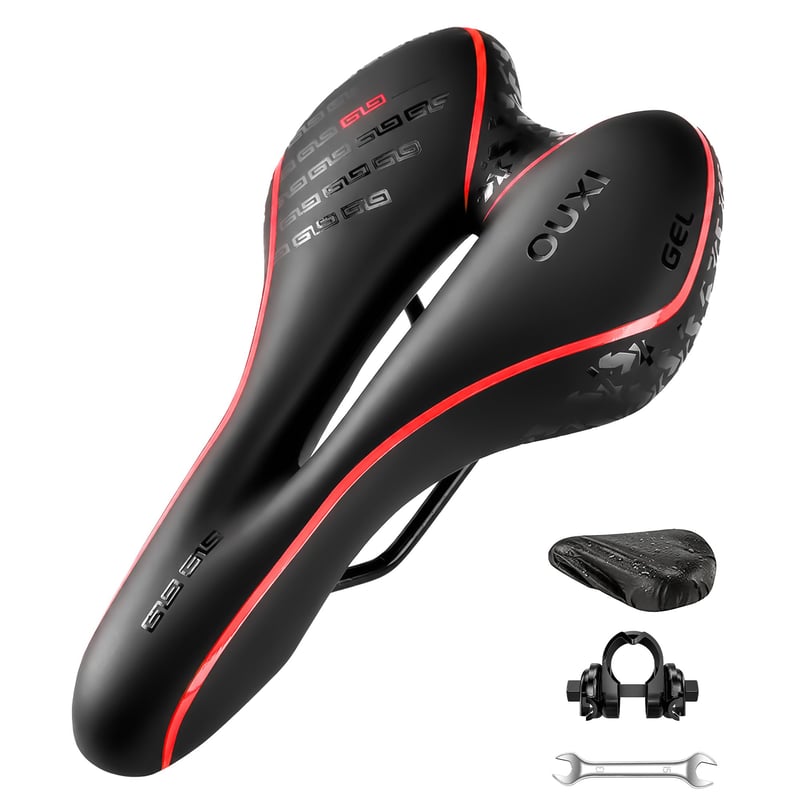Șa de bicicletă ergonomică cu gel OUXI – Roz, design decupat, impermeabilă, respirabilă, absorbție de șocuri – MTB, cursieră, bicicletă de oraș, pentru bărbați și femei