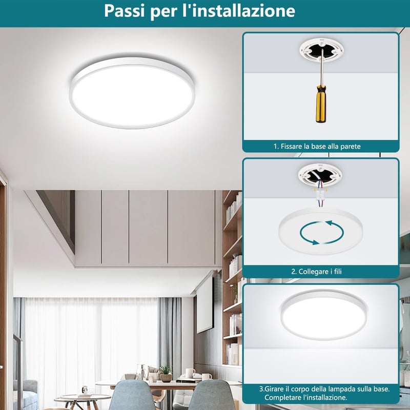 Ouyulong LED Mennyezeti Lámpa 18W 1620lm 23cm Kerek Fehér IP44