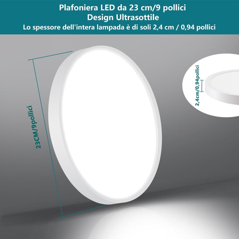 Ouyulong LED Mennyezeti Lámpa 18W 1620lm 23cm Kerek Fehér IP44