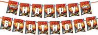Ovanda Happy Birthday felirat zászlófüzér gyerekeknek, piros színes betűk, képregény hős stílus, beltéri dekoráció fiúknak lányoknak 1