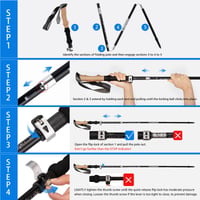 Skladacia hliníková turistická palica Overmont - 105-125 cm, čierna, palice na nordic walking, 1 pár, s príslušenstvom do každého terénu 7