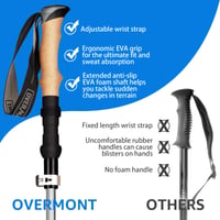 Băț de trekking pliabil din aluminiu Overmont, ultraușor - reglabil 105-125 cm, pentru trekking și nordic walking, 1 pereche cu accesorii pentru toate tipurile de teren, gri 2