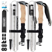Băț de trekking pliabil din aluminiu Overmont, ultraușor - reglabil 105-125 cm, pentru trekking și nordic walking, 1 pereche cu accesorii pentru toate tipurile de teren, gri 1