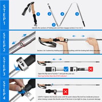 Băț de trekking pliabil din aluminiu Overmont, ultraușor - reglabil 105-125 cm, pentru trekking și nordic walking, 1 pereche cu accesorii pentru toate tipurile de teren, gri 7