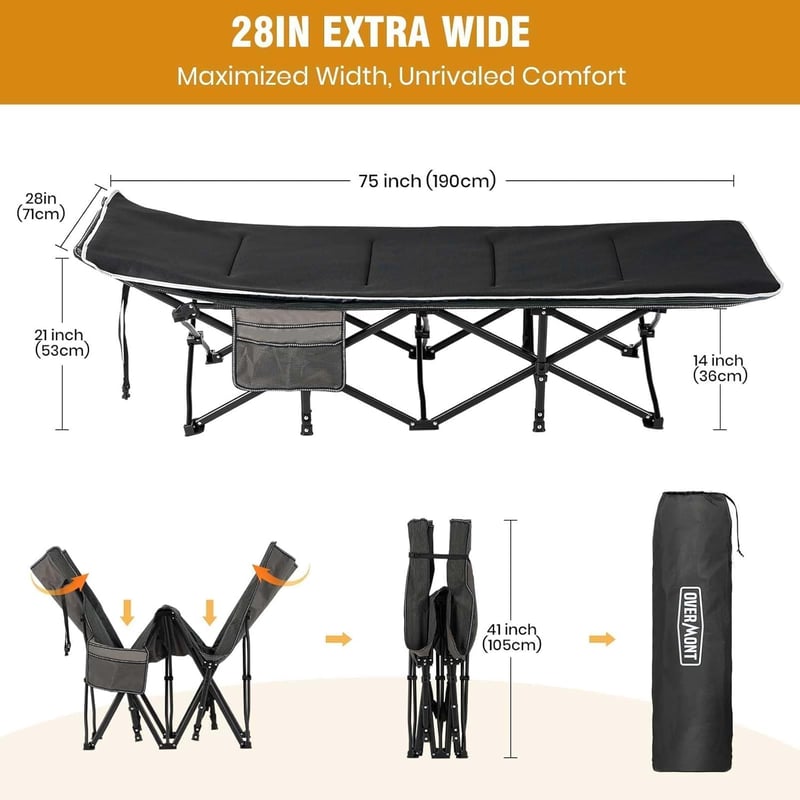 OVERMONT összecsukható kemping ágy 190x71cm, 250kg terhelhetőség, hordtáskával