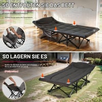 Skladacia kempingová posteľ OVERMONT s matracom - 190x70x40 cm, čierna, nosnosť 250 kg, oxfordská látka, bočné vrecko a taška na prenášanie, na kempovanie a do kancelárie 7
