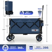 Cărucior pliabil cu roți Overmont - 200 litri, capacitate de încărcare 360 LBS, cărucior de transport cu roți mari - Albastru 7