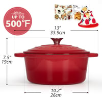 Smaltovaný liatinový hrniec Overmont s pokrievkou, 26 cm, 5,2 l – vhodný aj do rúry, na dusené jedlá, pečenie chleba, vrátane kuchárskej knihy – červený 2