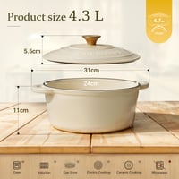 Overmont Smaltovaný liatinový pekáč s pokrievkou a kuchárskou knihou – 24 cm – Biely – Hrniec vhodný do rúry na dusenie a pečenie 2