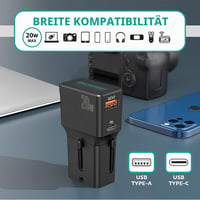 Încărcător de călătorie universal OVERMUST cu porturi USB-C și USB-A, încărcare rapidă 20W, compatibil în 200 de țări cu prize tip USA, EU, UK, AU, pentru telefon, tabletă, cameră foto 2