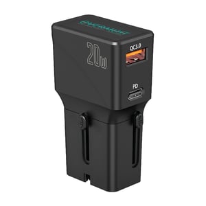 Univerzálna cestovná nabíjačka OVERMUST s konektormi USB-C a USB-A, 20W rýchlonabíjanie, kompatibilná vo viac ako 200 krajinách so zástrčkami USA, EÚ, UK a AU, pre telefóny, tablety a fotoaparáty