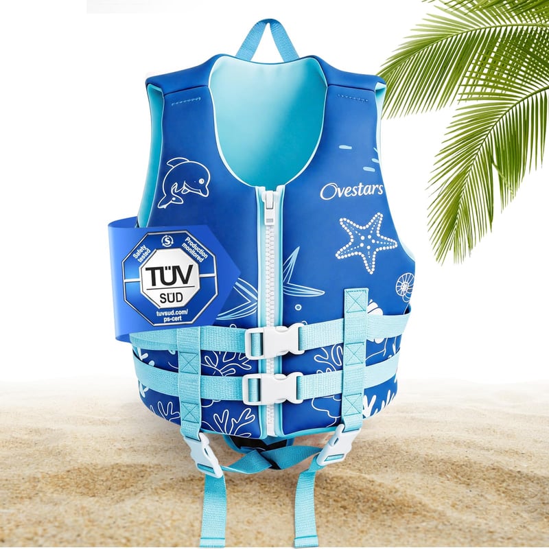 Vestă de înot Ovestars pentru copii de la 2 la 9 ani - Dispozitiv de plutire din spumă moale, testat TÜV și certificat CE, cu bretele reglabile, pentru piscină și plajă