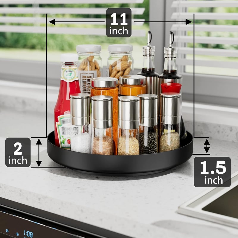 OVICAR 28cm Forgóasztal Fűszertartó Organizer Konyhához Fürdőszobához Fekete