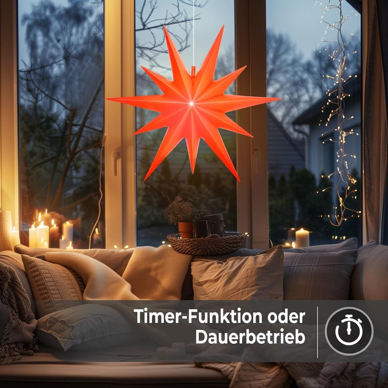 OVILUM Luminous Star 2D XXL LED világítással, piros, 100 cm, 11 ágú, időzítővel