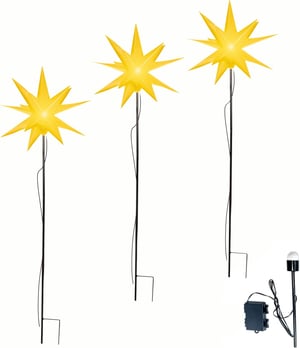OVILUM Luminous Star 3D LED zvijezda, 3 kom, 27 cm, s tajmerom, za vanjsku upotrebu - žuta