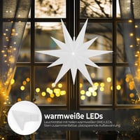 OVILUM Világító Csillag Dekoráció 57 cm - Fehér LED 2D Csillag Időzítővel - Kültéri/Beltéri Karácsonyi Dísz, Időjárásálló, 7,5 m Kábellel 2