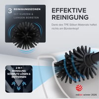 Set WC 4-în-1 Ovimar, Argintiu – Perie de toaletă din silicon, suport pentru hârtie igienică, suport pentru rolă de rezervă și tavă pentru telefon, oțel inoxidabil, Red Do 3