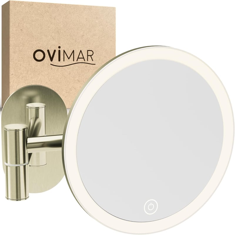 ovimar Blavand Gold LED Kozmetikai Tükör 5x Nagyítás Falra Szerelhető Fúrás Nélkül