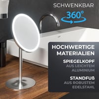 Oglindă cosmetică Ovimar Bogo argintie cu iluminare încorporată, reîncărcabilă, oglindă de machiaj cu picior și mărire 5x, rotativă la 360 de grade pentru baie 6