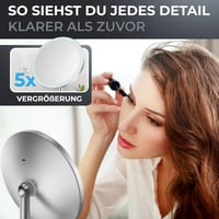 Oglindă cosmetică Ovimar Bogo argintie cu iluminare încorporată, reîncărcabilă, oglindă de machiaj cu picior și mărire 5x, rotativă la 360 de grade pentru baie 3